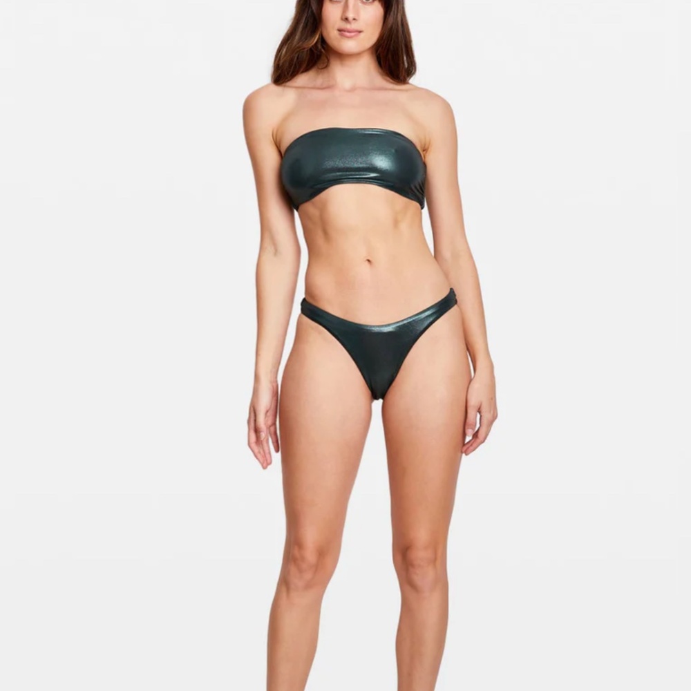Baobab Bikini Bottom Mesh Leaves - Metallic Green Shiny Bikini Bottom